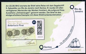 Germany 2024, Sc.# MNH s./s., Stamp Day: America's first, Michel#sheet 93