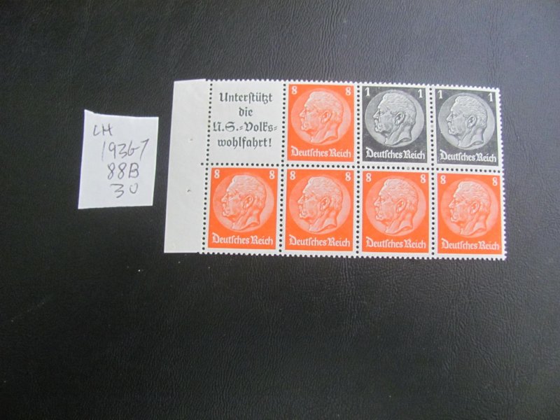 GERMANY 1936-1937 LIGHT HINGED  MI. 88B BOOKLET PANE 30 EUROS (133) SEE MY STORE