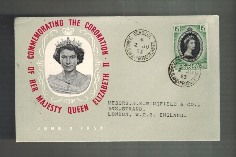 1953 Somaliland Coronation to England first day cover QE2 Queen Elizabeth II FDC