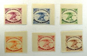 US LOCAL STAMPS AMERICAN LETTER MAIL CO. REPRINTS SET OF 6 PROOF HANDSTAMP, 1934