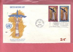 U.N. NY FDC sc183/184  Art Henrik Starcke statue 3-1-68