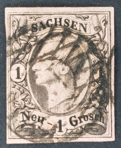 German States/Saxony, Scott #10, F used, small thin, corner crease lower left