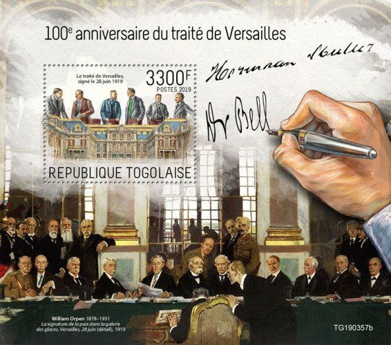 TOGO - 2019 - Treaty of Versailles - Perf Souv Sheet - MNH