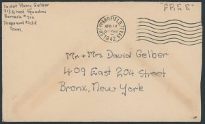 US Free Frank; Entire cover; Sheppardfield, TX -- see details and scans