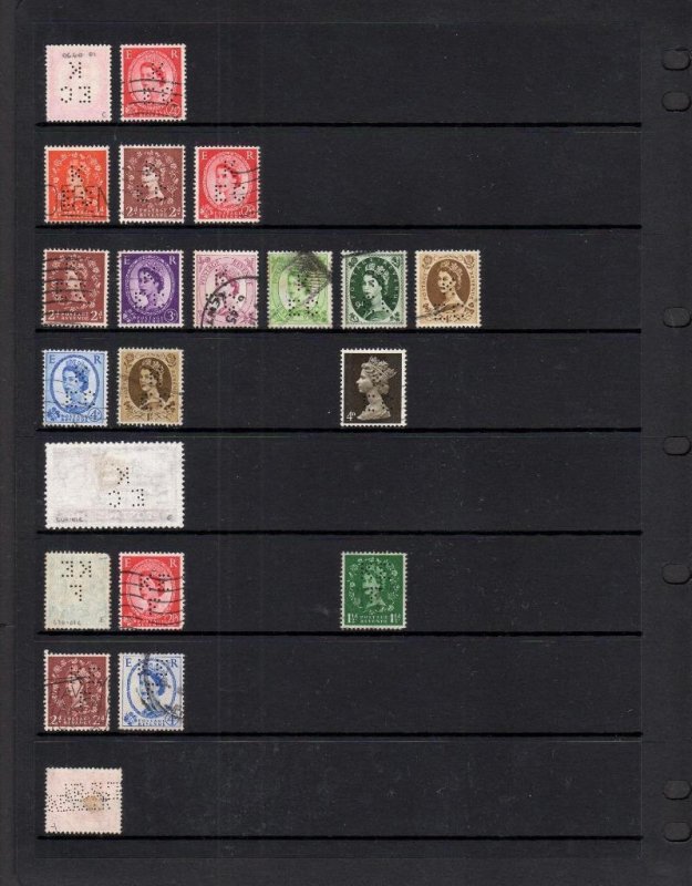 COLLECTION OF QE2 PERFINS ON DOUBLE-SIDED PAGE (PRE-DECIMAL & DECIMAL) 