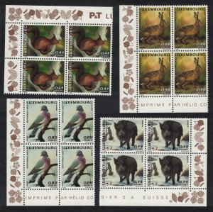 Luxembourg Squirrel Boar Hare Wood Pigeon Bird 4v Corner Blocks 2001 MNH