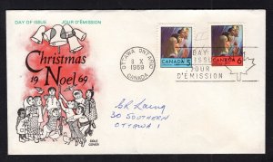 Canada #502-03  (1969 Christmas set) Cole-B cachet FDC addressed - pen