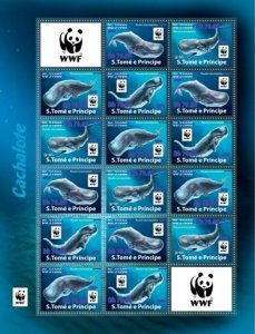 St Thomas - 2019 WWF Overprint Sperm Whales - 16 Stamp Sheet - ST190515c1