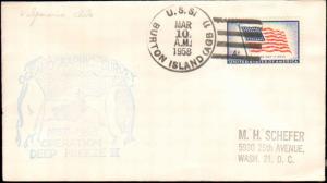 1958 USS BURTON ISLAND ANTARCTIC CACHET + VALPARAISO CHILE IN PENCIL