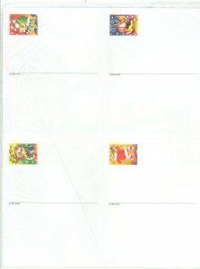 US UX404a 2003 Postal cards; sheet containing all 4 designs, Scott #UX401-#UX404 Holiday music makers