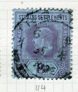 STRAITS SETTLEMENTS; 1902 early Ed VII Crown CA issue fine used 8c. value