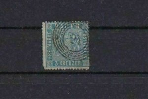 BADEN 1860 3k PRUSSIAN BLUE  USED STAMP CAT £130 REF 6769