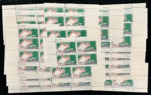 1232    West Virginia Centennial  25 MNH  5 c plate blocks  FV $5   1963