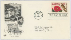 US 1375 1969 Alabama Statehood, birds, flowers, typed address, corner creases