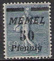 Memel #59 Sower Surcharged NG Thin