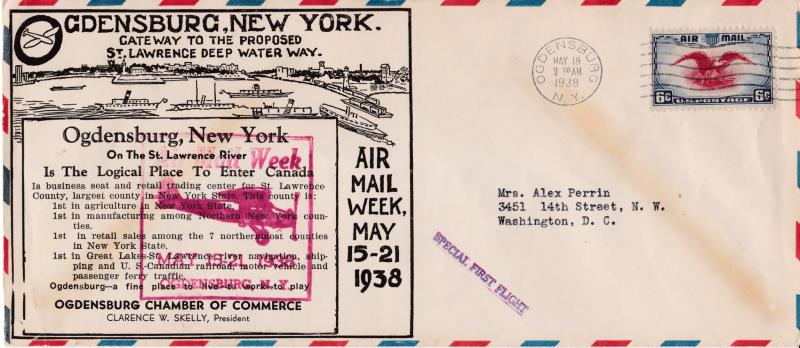 United States 1938 Ogdenburg, New York Air Mail Week May 15-21 1938