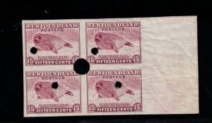 Newfoundland #262ii Extra Fine Never Hinged Imperf Block W\ Rare Security Punch