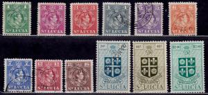 St. Lucia, 1949, KGVI Definitives, sc#135-145, 147, used