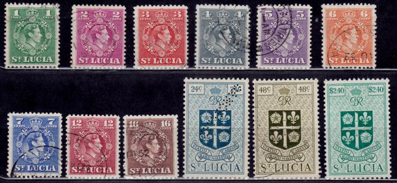 St. Lucia, 1949, KGVI Definitives, sc#135-145, 147, used