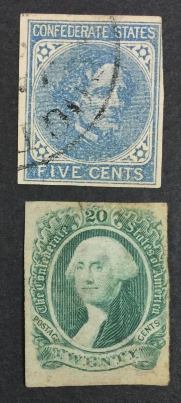 US # CONFEDERATE STATES CSA 1 MINT OG H / 1 USED $ LOT #7677