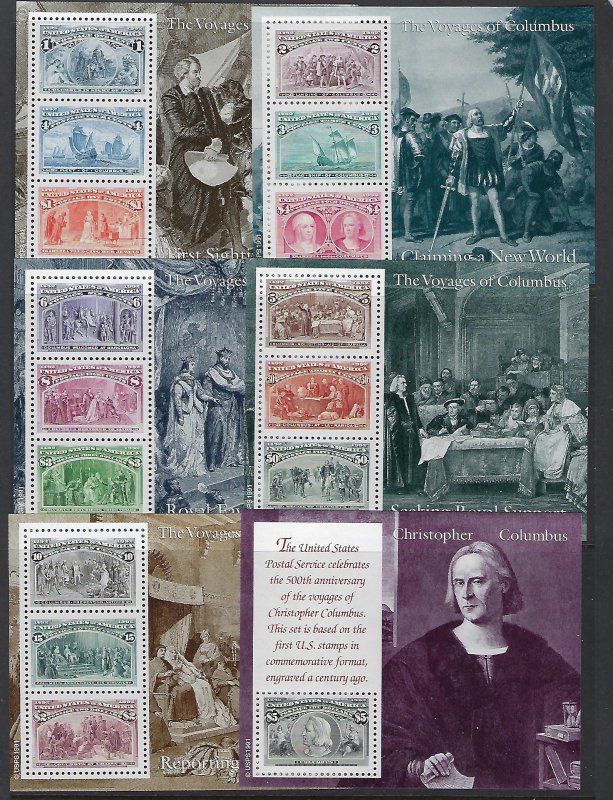 US #2624-2629 1992 CHRISTOPHER COLUMBUS- SIX SOUVENIR SHEETS- ORIGINAL PACKAGE