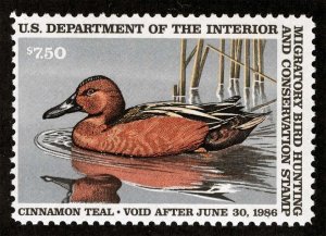 US Sc RW52 Multicolor $7.50 1985 MNH Original Gum Federal Duck Hunting Permit St