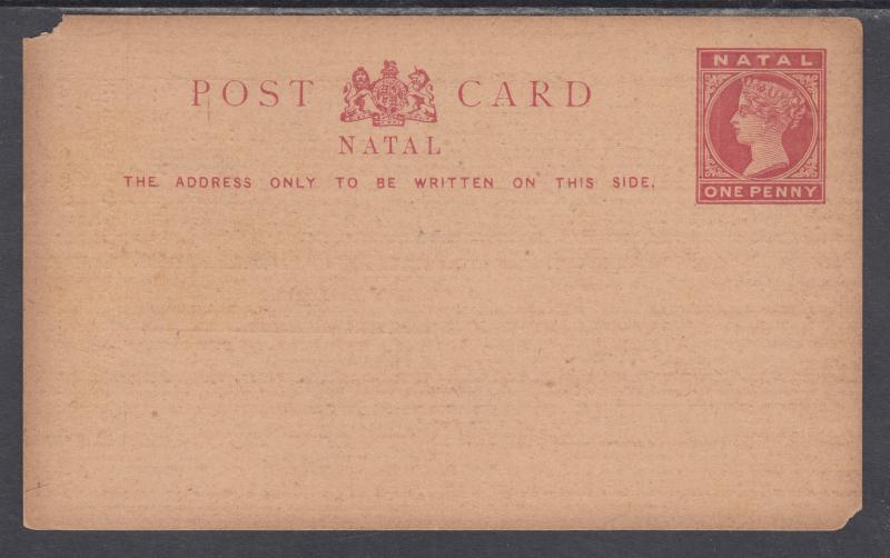 Natal H&G 2 mint 1885 1p QV Postal Card, J. Roy & Co. Transport Rates