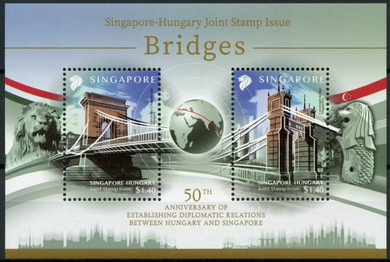 Singapore Bridges Stamps 2020 MNH Diplomatic Relations Hungary Merlion 2v M/S 