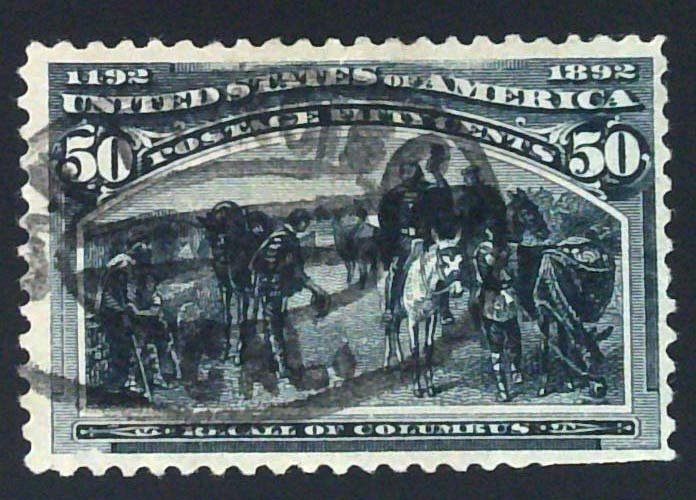 US Scott #240 - VF - 50c Slate Blue - Columbian Expo - Used - 1893