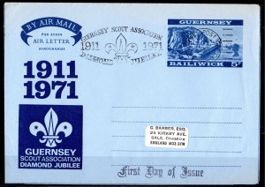 Guernsey 1971 Boy Scouts Guernsey Diamond Jubilee airletter FDC