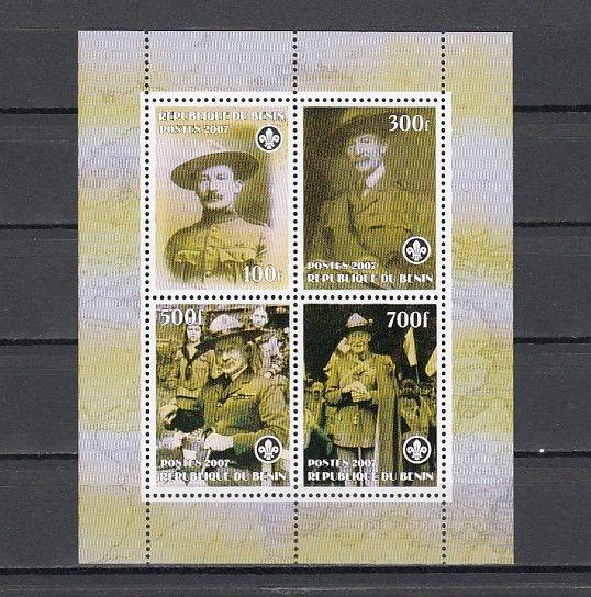 Benin, 2007 Cinderella issue. Scout Baden Powell sheet of 4. Scout logo..