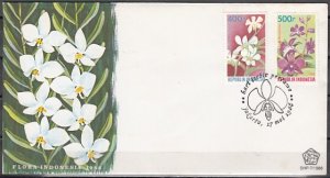 Indonesia, Scott cat. 1348-1349. Orchids issue. First day cover. ^