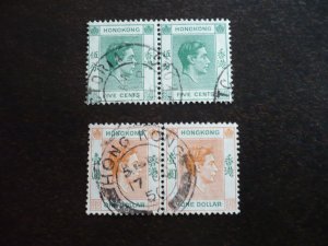 Stamps - Hong Kong - Scott# 157, 163b - Used 2 Pair of Stamps