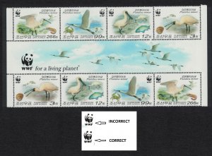 Korea Birds WWF Black-faced Spoonbill Gutter Strip of 4v ERROR 2009 MNH