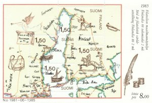 Finland 1985 - Scott # 728 Vintage Postal Map, Ship - Sheet of 4 Stamps - MNH