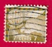 US CANAL ZONE SCOTT#C28 1958 7c GLOBE & WING- USED/H