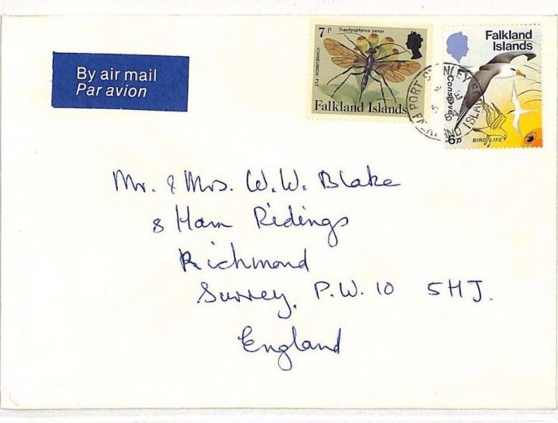 FALKLAND ISLANDS Air Mail Cover BIRDS INSECTS GB Surrey 1984 {samwells}SS188