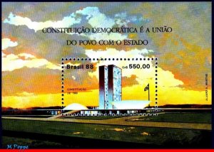 2152 BRAZIL 1988 PROMULGATION CONSTITUTION, GOVERNMENT BUILDING, MI# B75, MNH