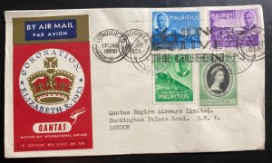 1953 Mauritius QE II Coronation First DAy Cover Queen Elizabeth 2 Qantas Flight