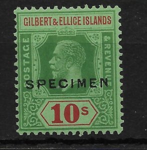 GILBERT & ELLICE IS. SG35s 1924 10/= GREEN & RED ON EMERALD SPECIMEN MTD MINT
