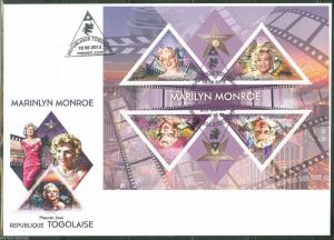 TOGO  2013 MARILYN MONROE SHEET FDC