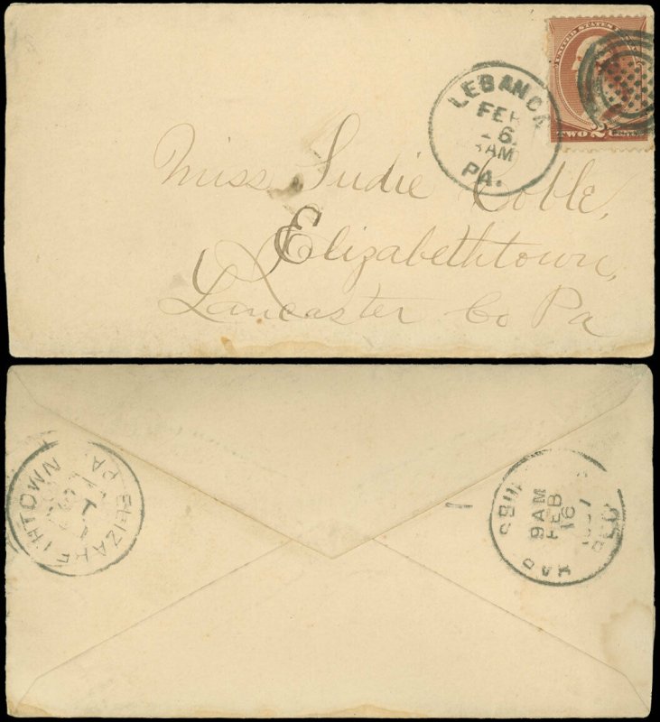 FEB 16 1887, Lebanon PA Cds, DOTTED GRID Inside 3 CIRCLES Fancy Cancel! SC #210!