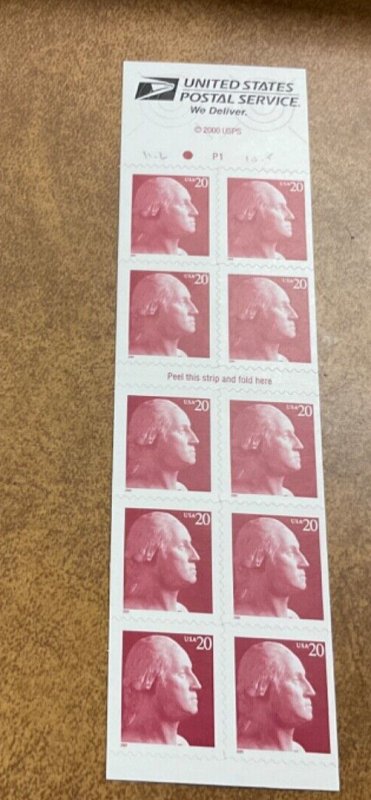 3483c George Washington 20 c Pane of 10 FV $2.00  2001