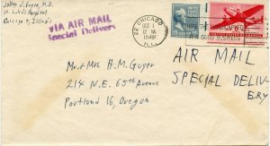 U.S. Scott 820 on 1949 Chicago, Illinois Air Mail Special delivery Cover