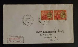 1928 Port of Spain Trinidad to Buffalo New York Registered Stamped Cover