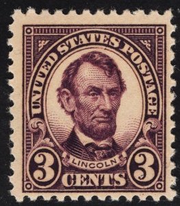 US #555 3c Violet Lincoln MINT NH OG SCV $27.50