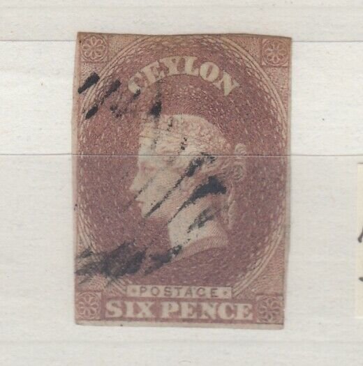 Ceylon QV 1857 6d Purple Brown Imperf SG6 Fine Used J7520