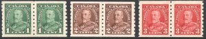 Canada SC#228-230 1¢-3¢ King George V Coil Pairs (1935) MNH