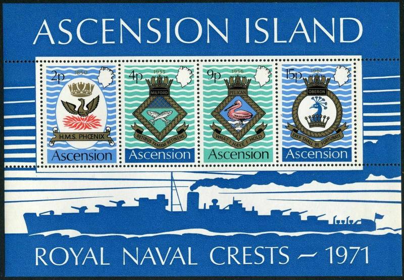 Ascension 152-155,155a,MNH.Michel 152-155,Bl.3 Royal Naval Crests 1971.Phoenix,