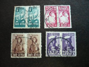 Stamps - South Africa - Scott#90a,90b,91a,91b,92,93 - Used Pairs of 2 Stamps